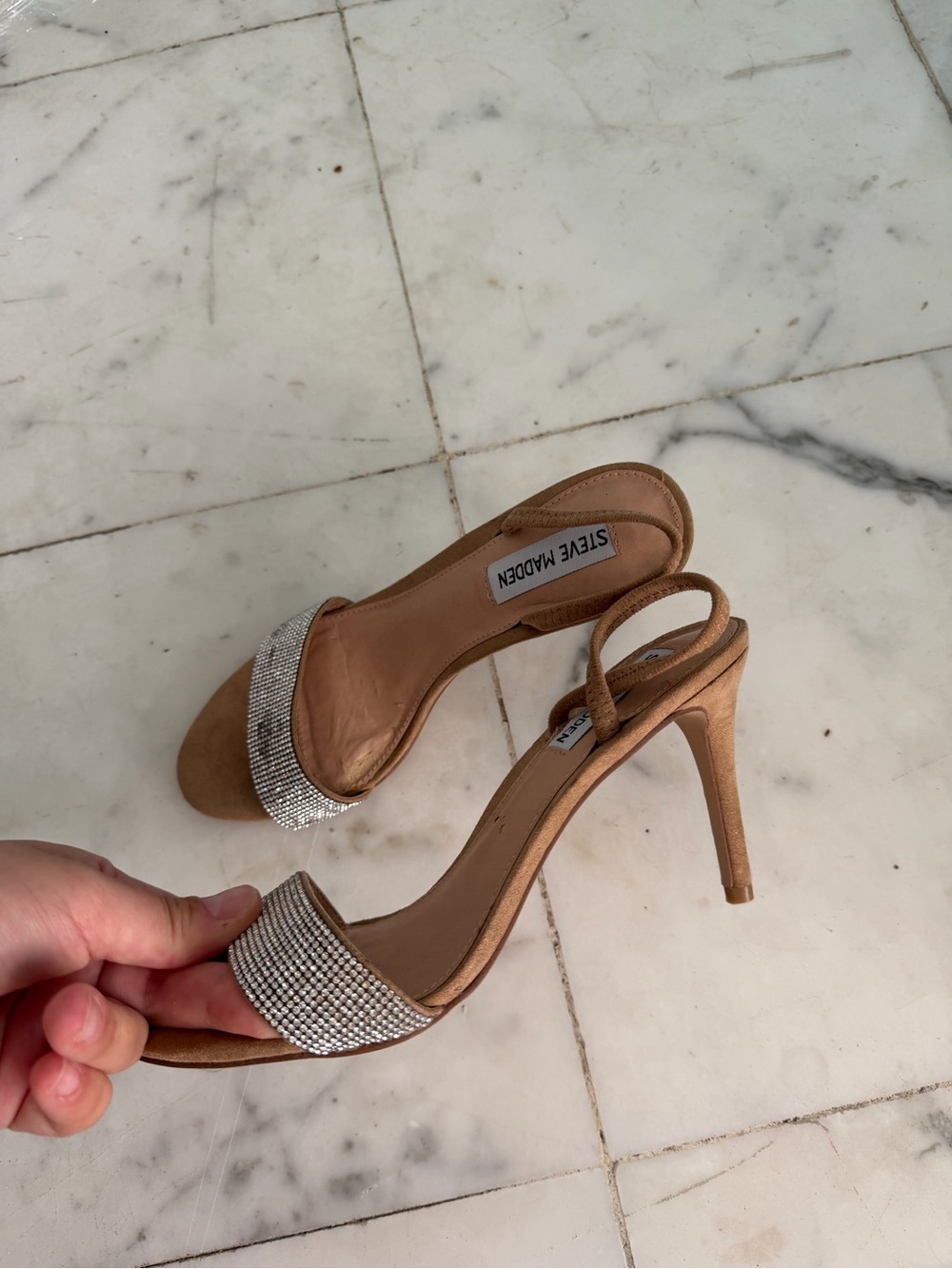Steve Madden Tan Crystal Strap High Heel Sandals